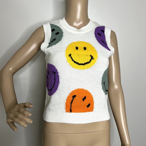 Smiley Design Jacquard Knit Sweater Vest Top - Picture 1 of 7